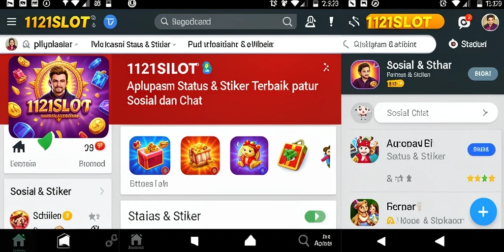 Screenshot antarmuka 1121SLOT dengan berbagai stiker menarik.
