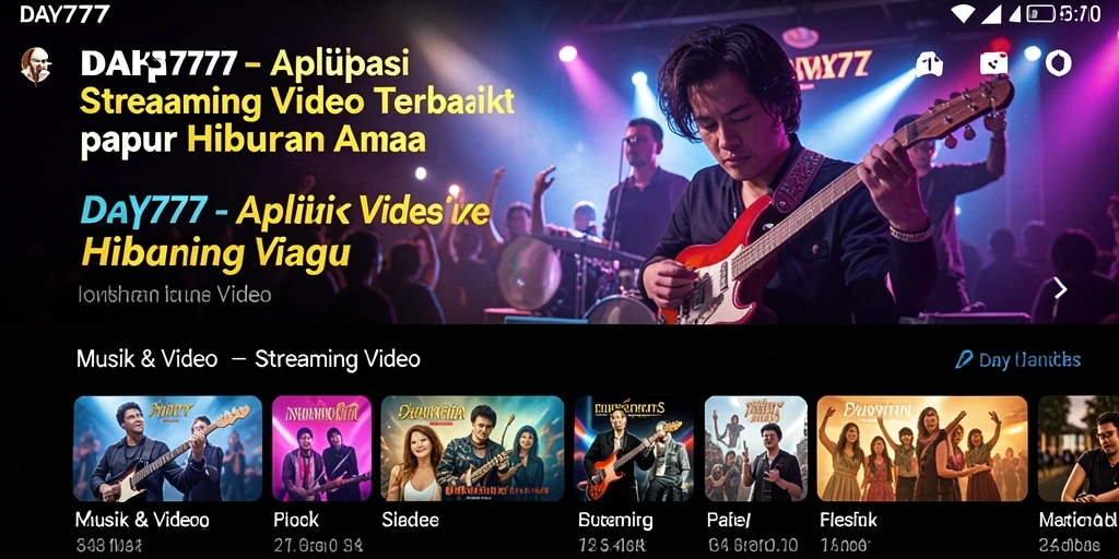 Antarmuka aplikasi DAY777 menampilkan berbagai pilihan Streaming Video.