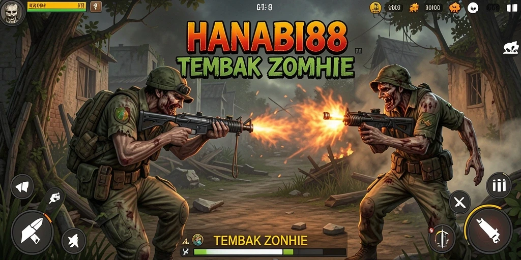 Tampilan antarmuka permainan Tembak Zombie HANABI88 yang menarik.