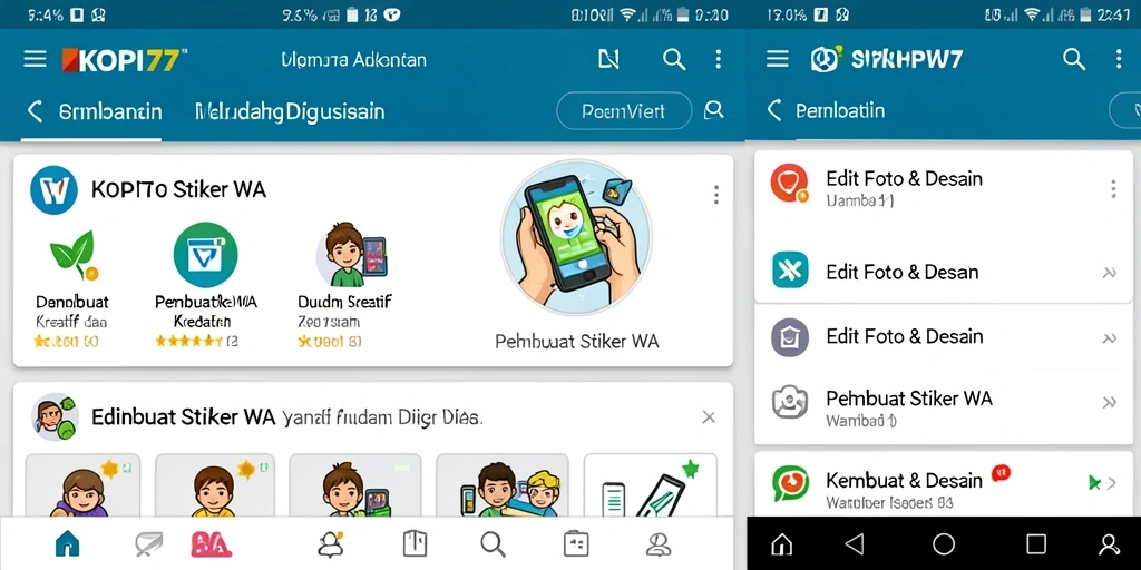 Tampilan antarmuka pengguna KOPI77 untuk pembuatan stiker WhatsApp.