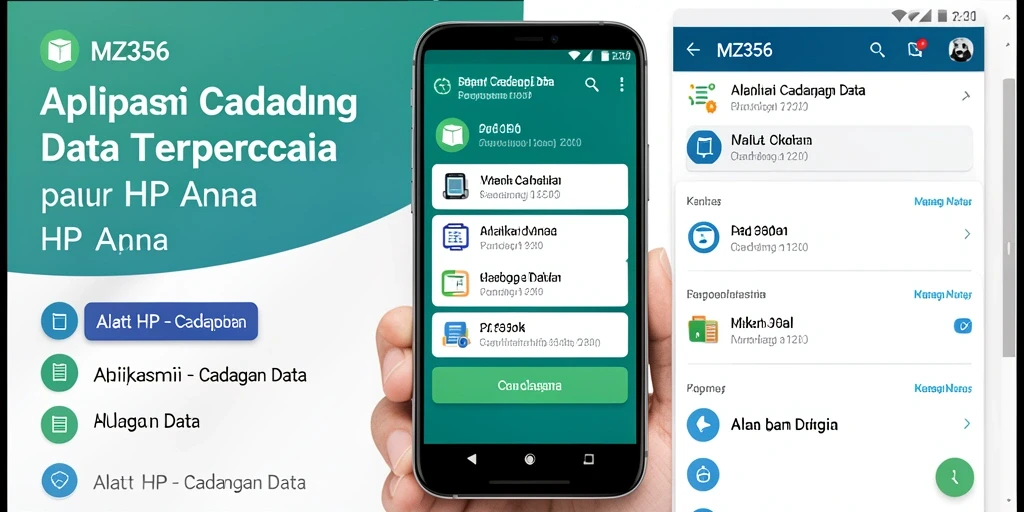 Tangkapan layar aplikasi MZ356 dengan fitur cadangan data yang jelas.