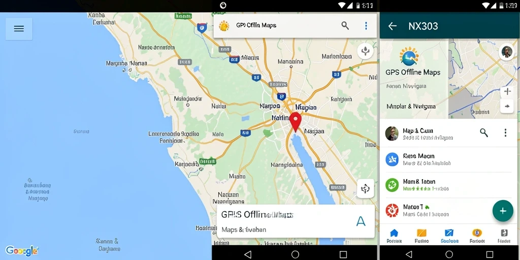 Tampilan antarmuka pengguna NX303 dengan peta GPS offline.