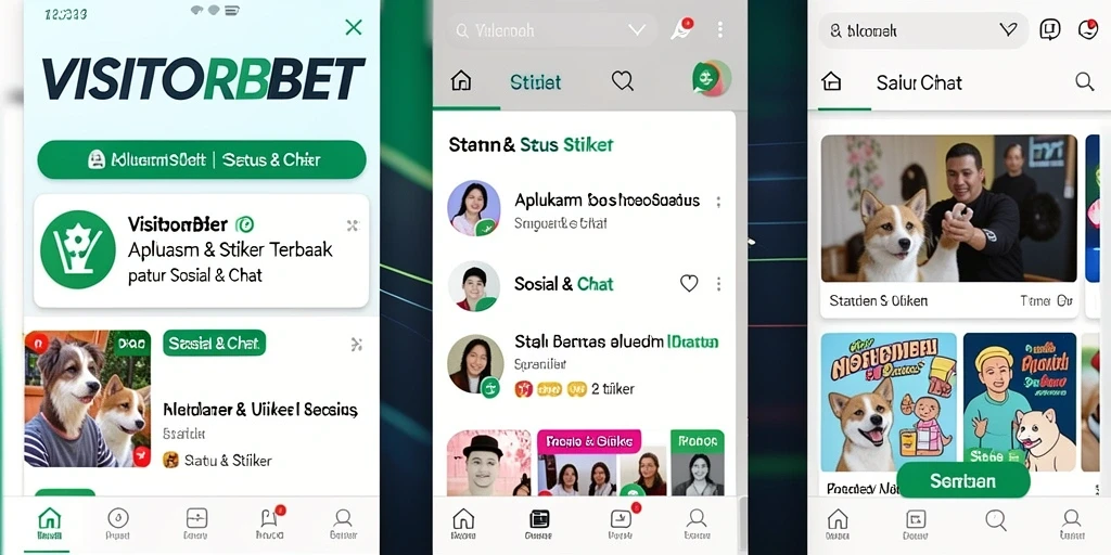 Antarmuka aplikasi VISITORBET dengan stiker menarik dan status kreatif.